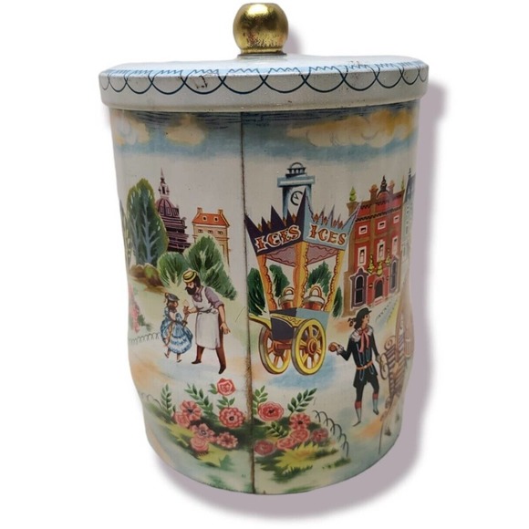 Storage Tin Gay Nineties Lidded Vintage Canister Organization Food Candy Storage - Picture 3 of 7